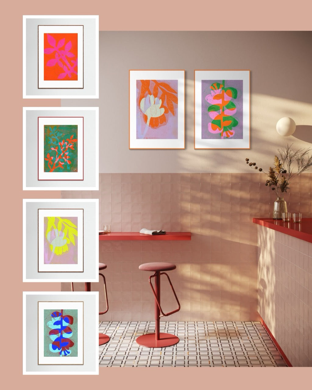 ABSTRACTE BOTANISCHE VORMEN - Ingelijste Paper Art prints achter glas