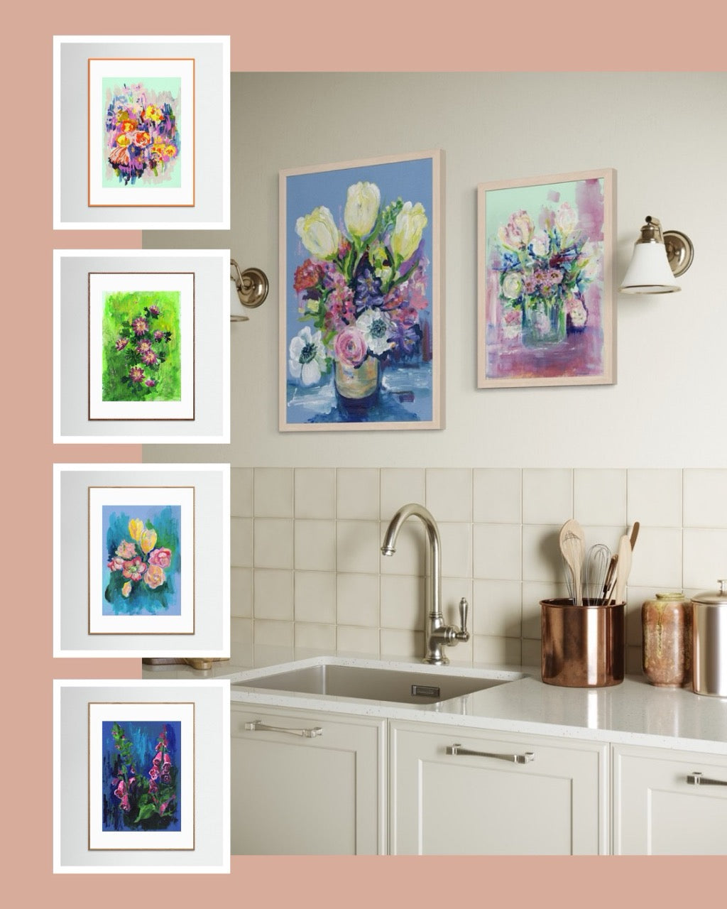 BLOEMENSCHILDERIJEN - Ingelijste Paper Art Prints achter glas
