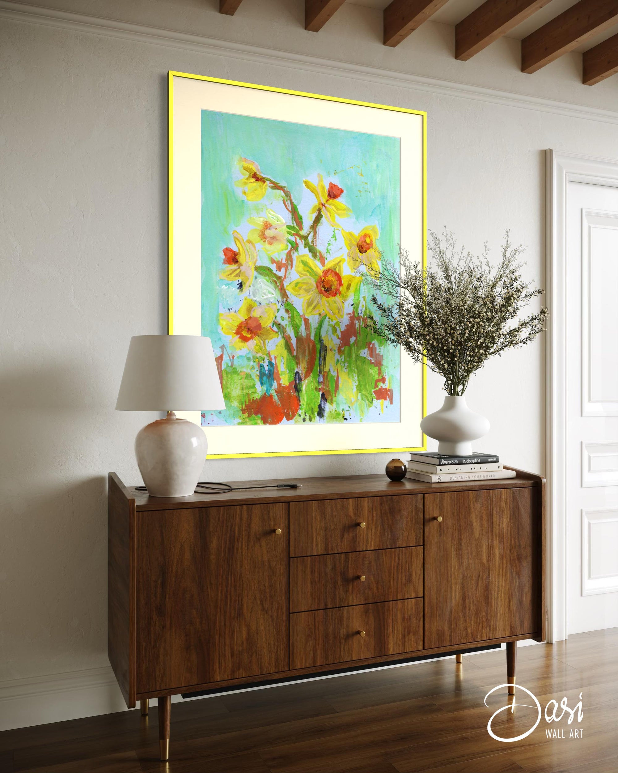 ‘Sunny Daffodils’ Painting - Framed Fine Art Paper Print