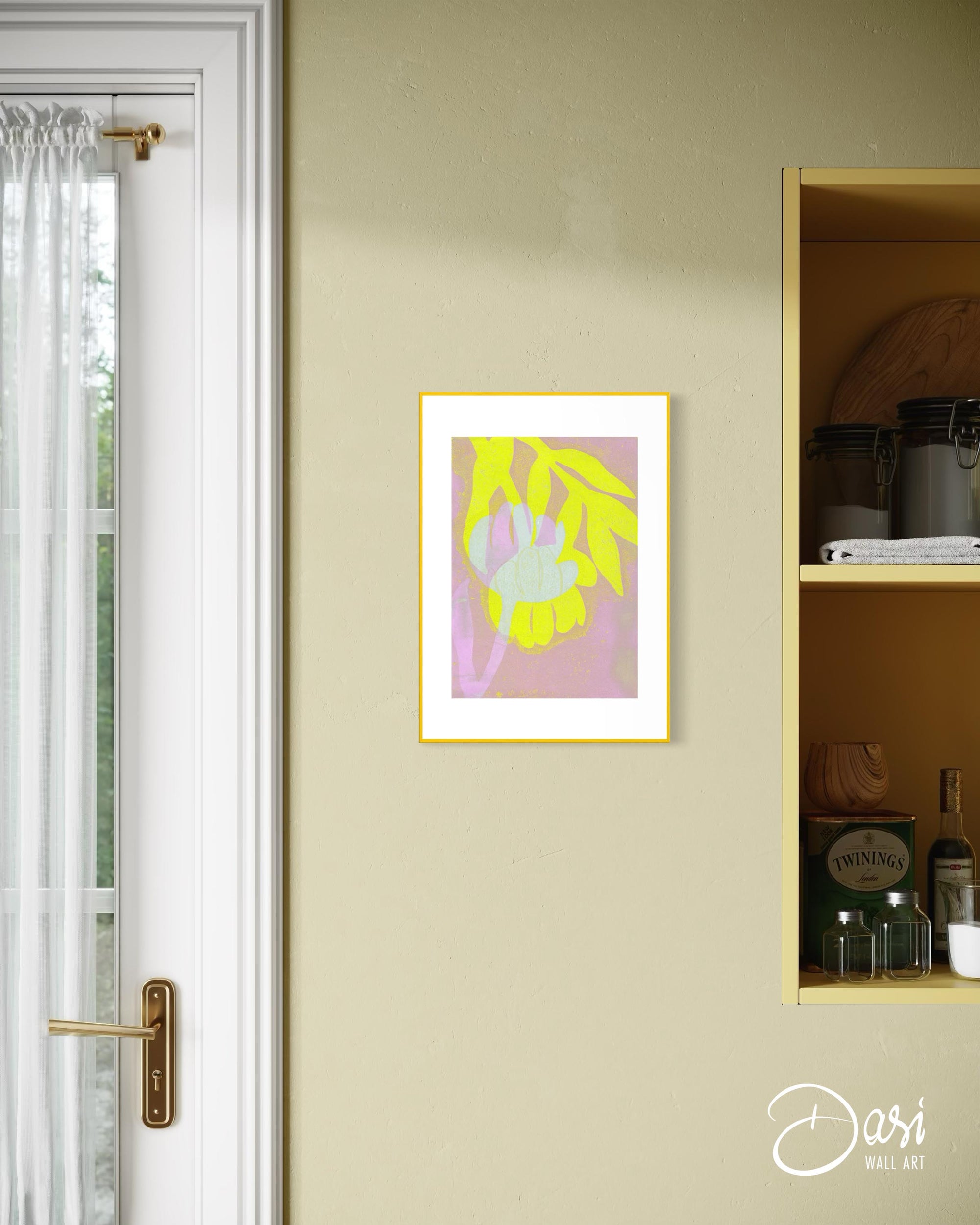 ‘Tulip Yellow’ Gelli Art - Framed Fine Art Paper Print