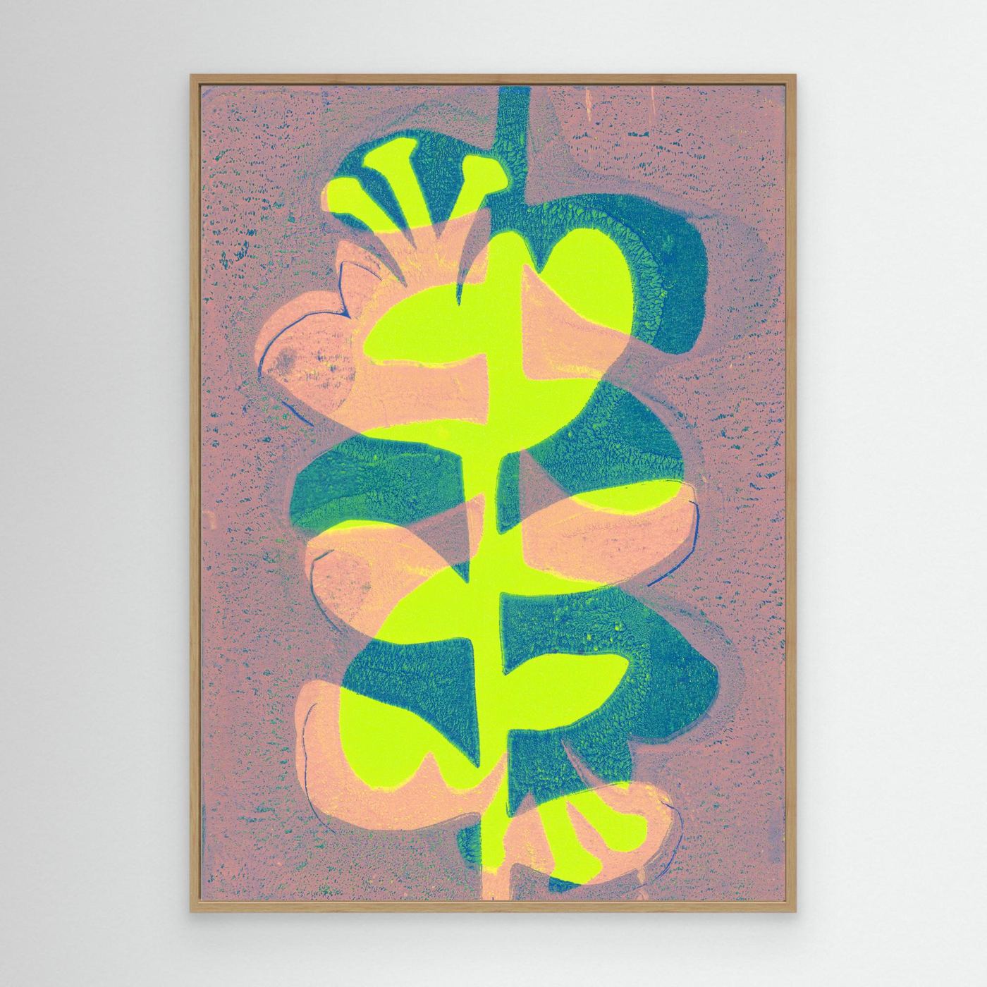 'Retro Flowers Green' Gelli Art - Framed Canvas Art Print