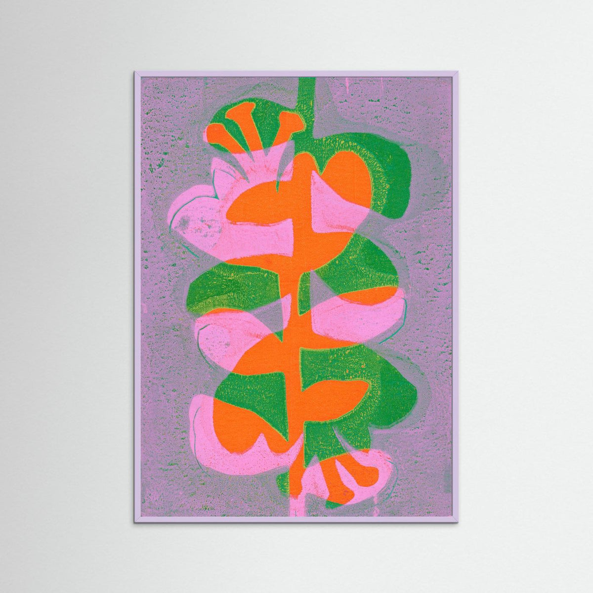 ‘Retro Bloemen Oranje’ Gelli Print Botanisch - Ingelijste Fine Art Paper Print