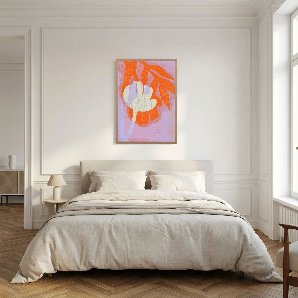 ‘Tulpen Oranje-Lila ’ Gelli Print Botanisch - Ingelijste Fine Art Paper Print