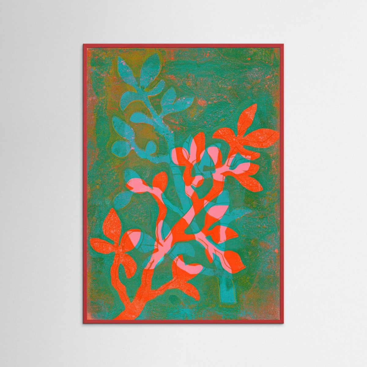 ‘Leaves’ Botanische Gelli Print - Ingelijste Fine Art Paper Print