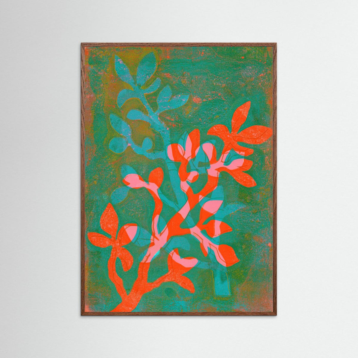 ‘Leaves’ Botanische Gelli Print - Ingelijste Fine Art Paper Print