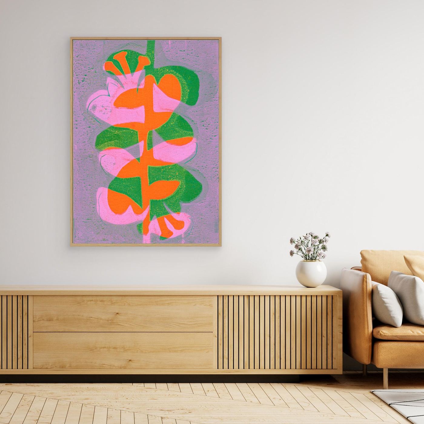 ‘Retro Flowers Orange’ Gelli Art - Canvas Art Print