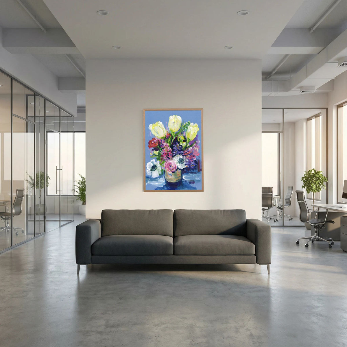 ‘Hello Spring’ Schilderij Bloemen - Ingelijste Fine Art Paper Print