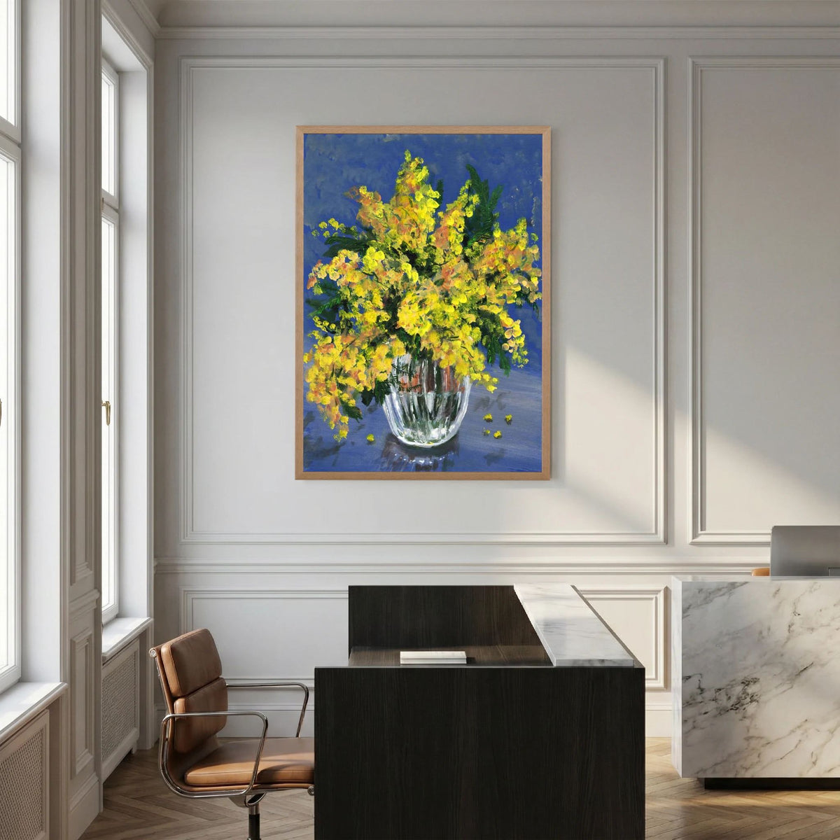 'Mimosa' Schilderij Bloemen - Ingelijste Fine Art Paper Print