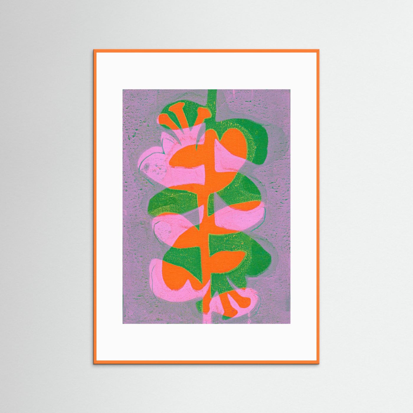 ‘Retro Flowers Orange’ Gelli Art - Framed Fine Art Paper Print