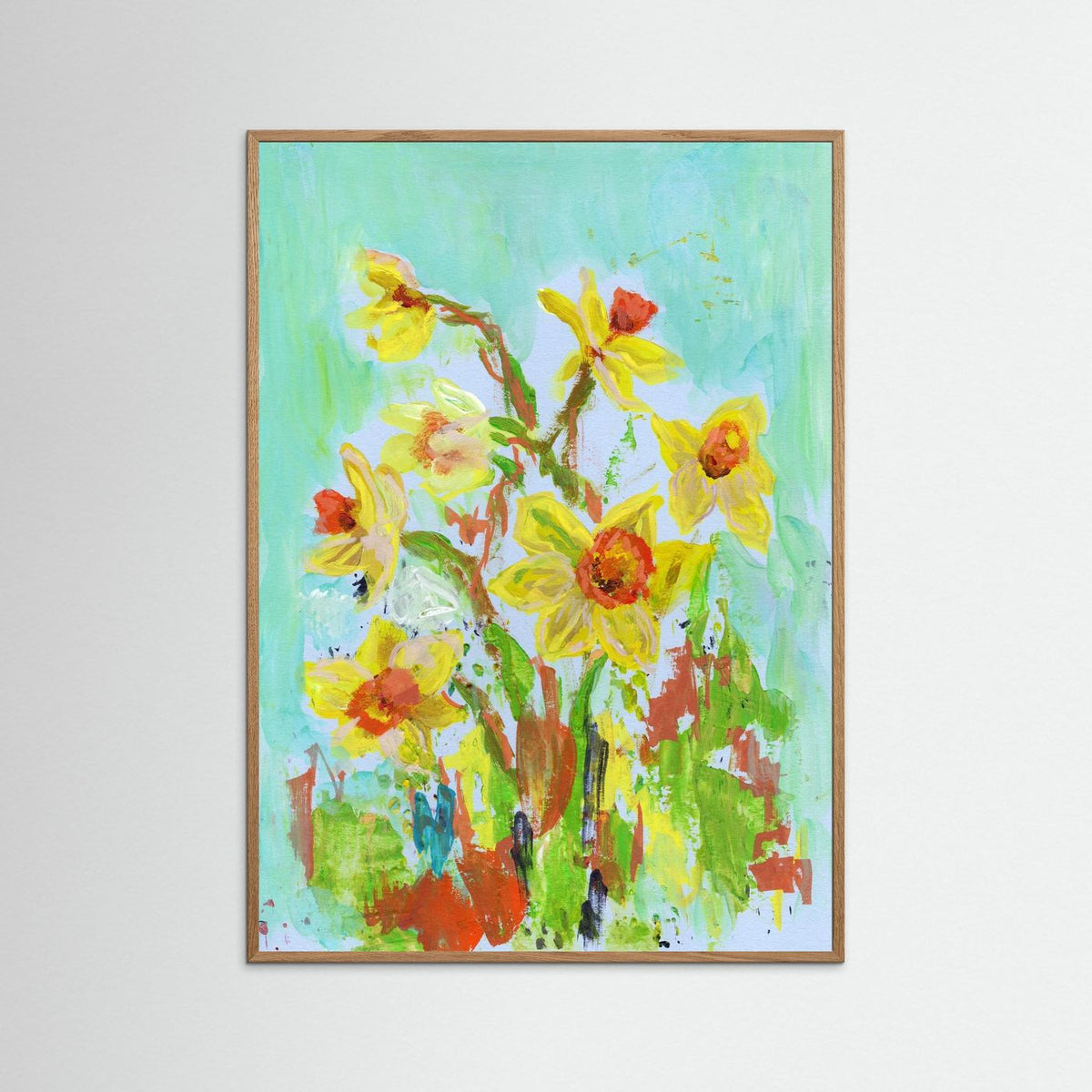 ‘Zonnige Narcissen’ Schilderij Bloemen - Ingelijste Fine Art Paper Print