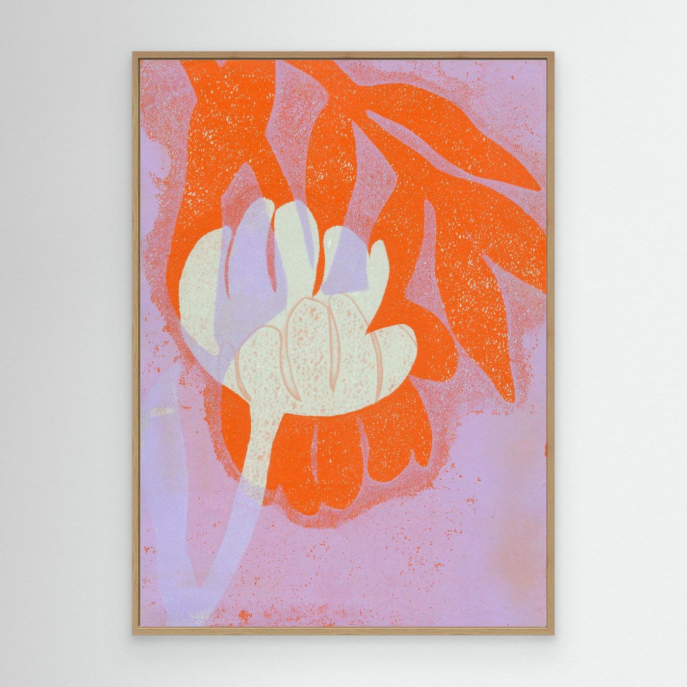 'Tulip Orange' Gelli Art  - Framed Canvas Art Print