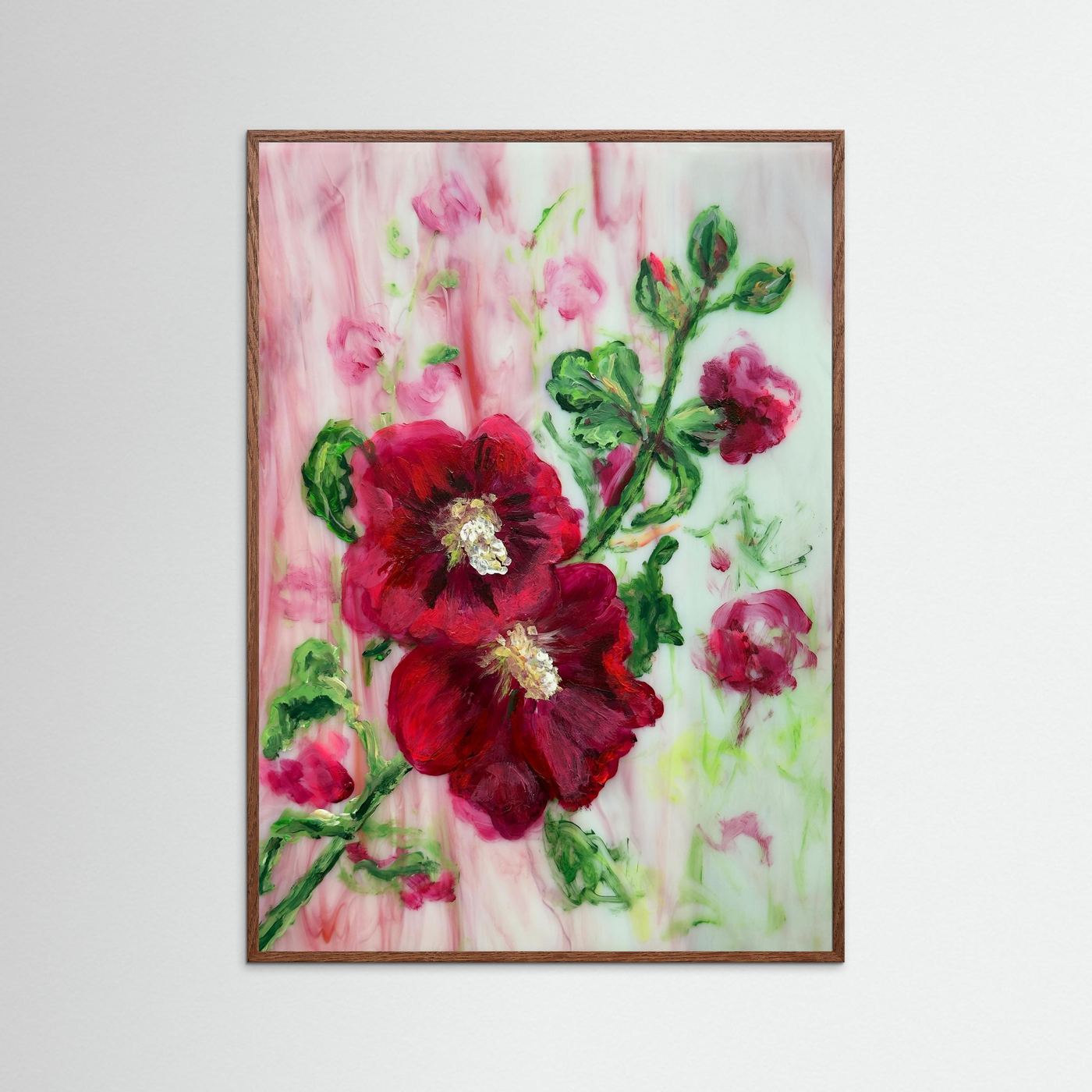 'Stokrozen' Schilderij Bloemen - Ingelijste Fine Art Paper Print