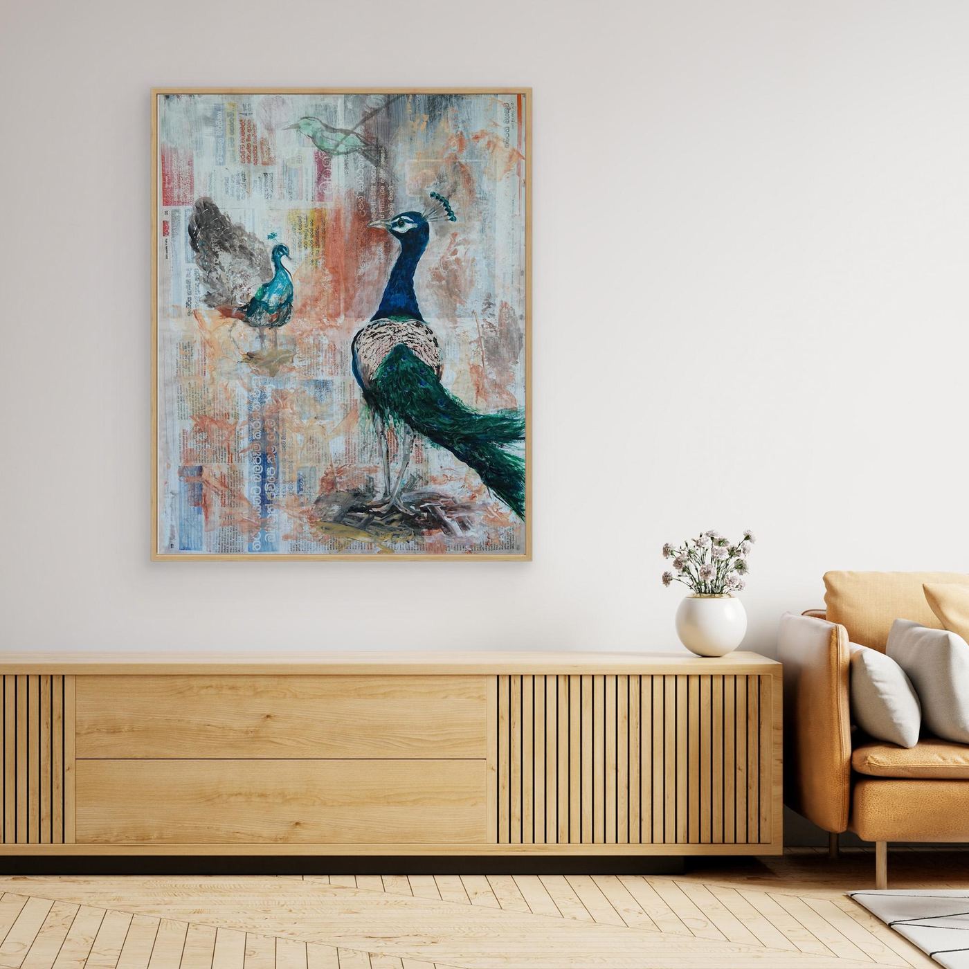 'Ayubowan peacock' Painting - Framed Canvas Art Print