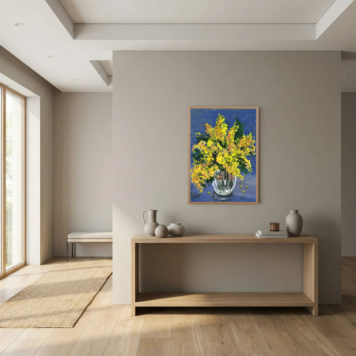 'Mimosa' Schilderij Bloemen - Ingelijste Fine Art Paper Print