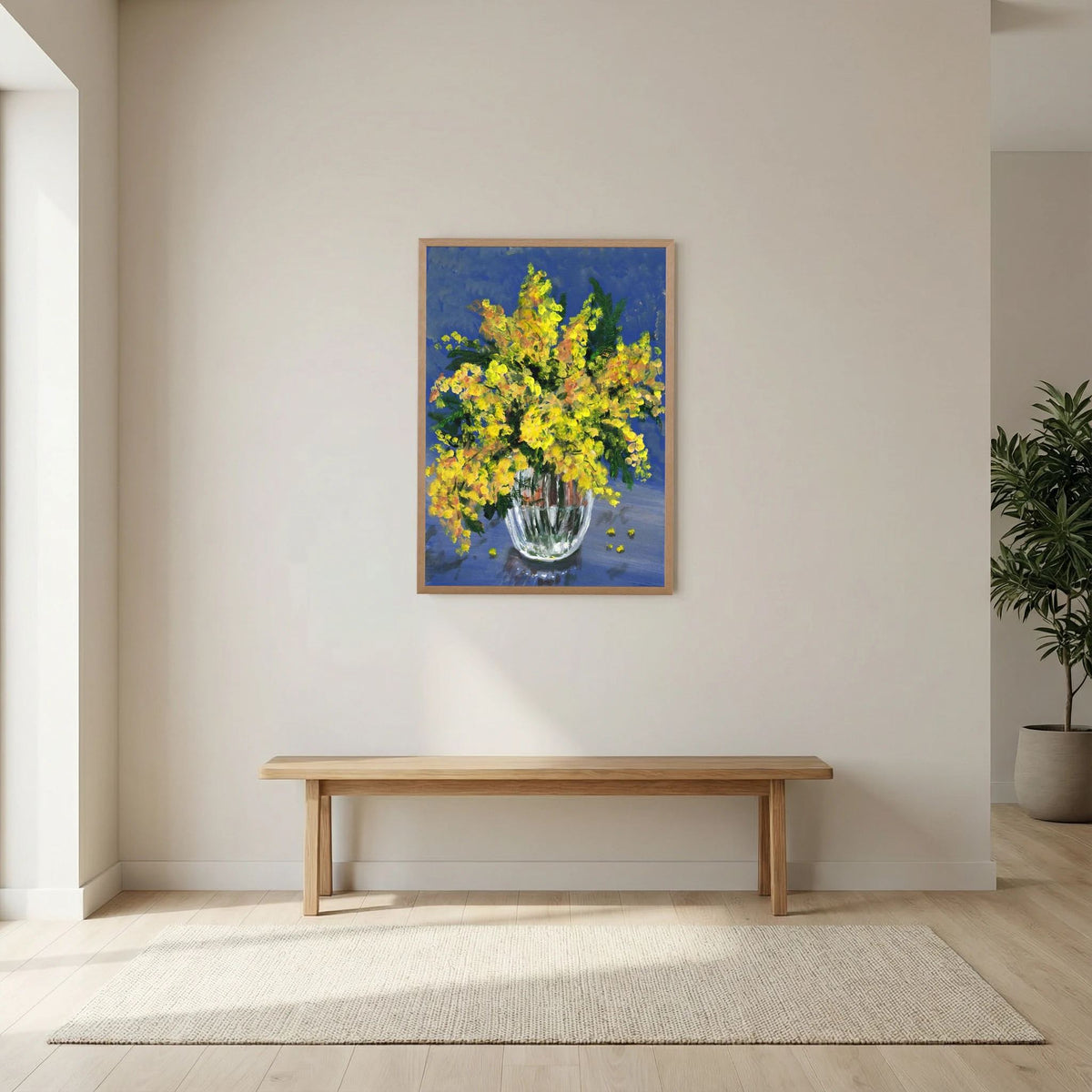 'Mimosa' Schilderij Bloemen - Ingelijste Fine Art Paper Print