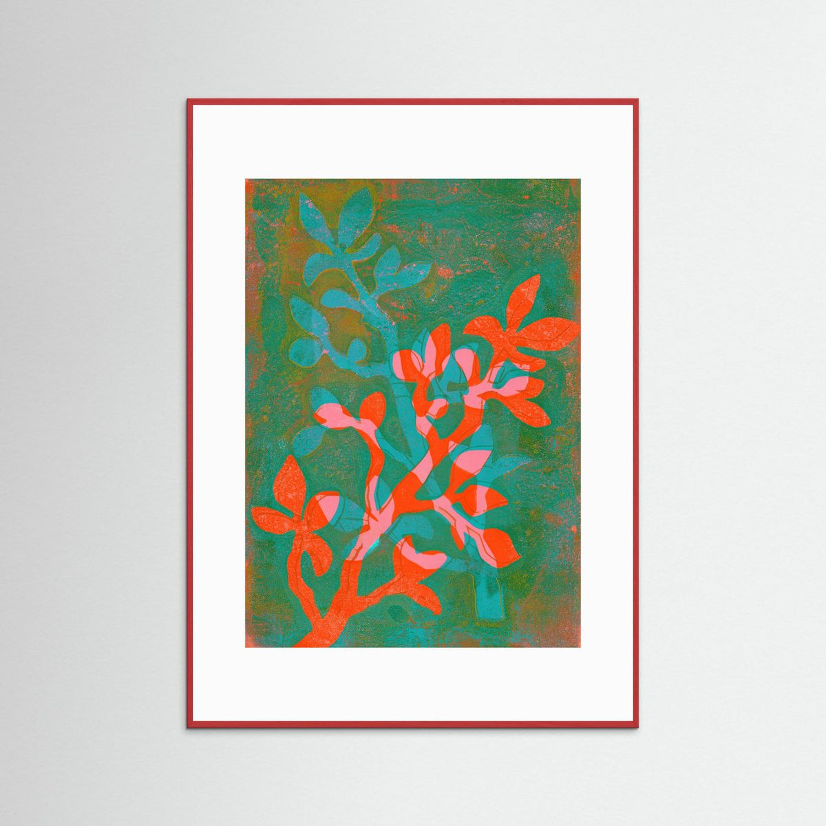 ‘Leaves’ Botanische Gelli Print - Ingelijste Fine Art Paper Print