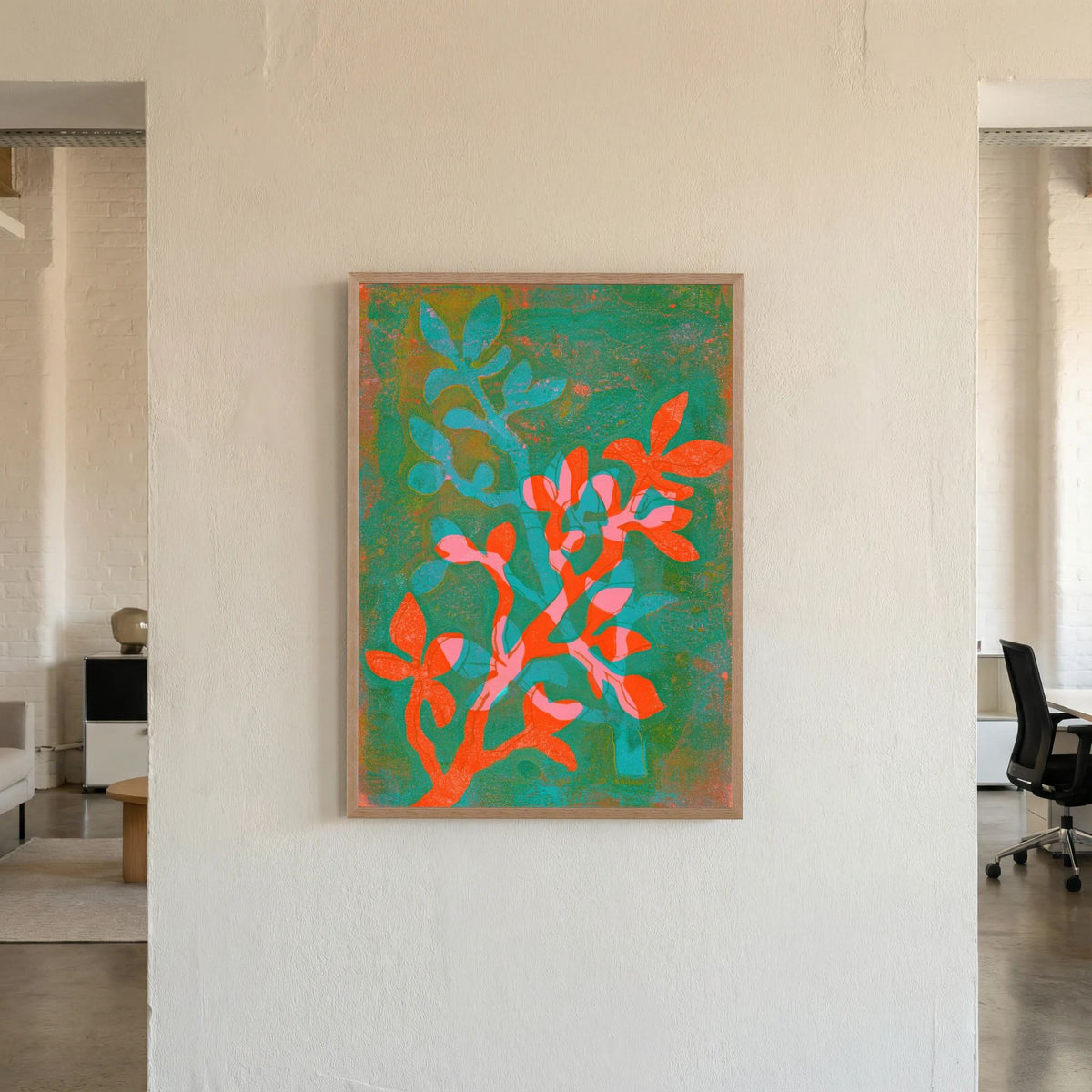‘Leaves’ Botanische Gelli Print - Ingelijste Fine Art Paper Print