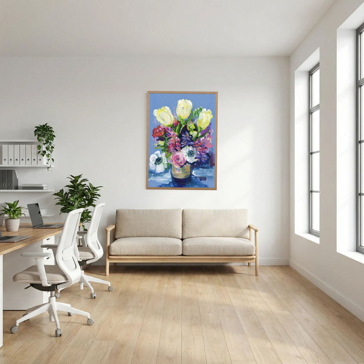 ‘Hello Spring’ Schilderij Bloemen - Ingelijste Fine Art Paper Print