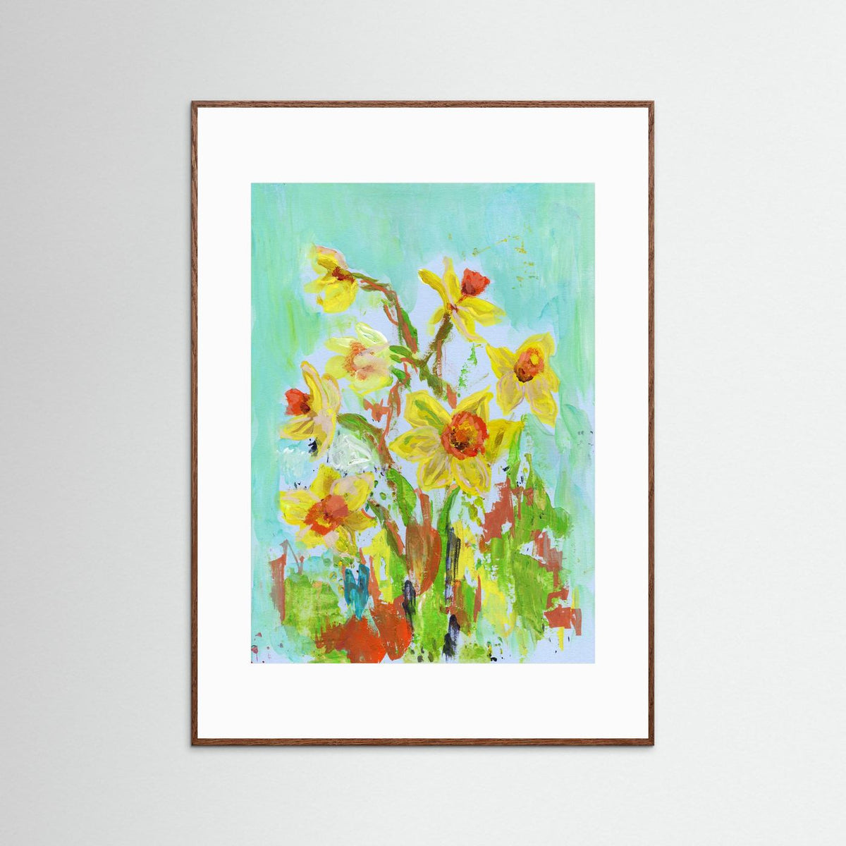 ‘Zonnige Narcissen’ Schilderij Bloemen - Ingelijste Fine Art Paper Print