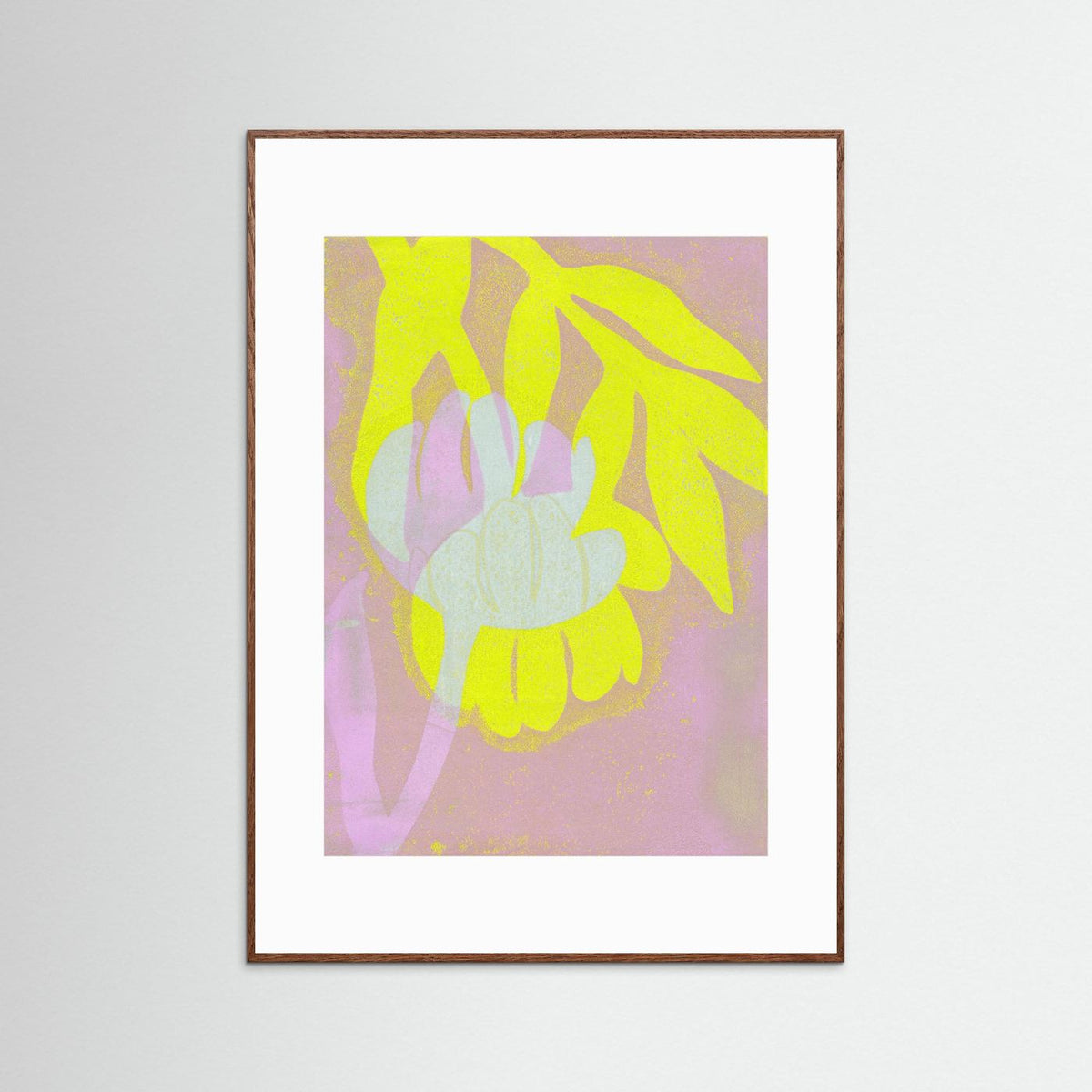 ‘Tulpen Geel-Roze’ Gelli Print Botanisch - Ingelijste Fine Art Paper Print