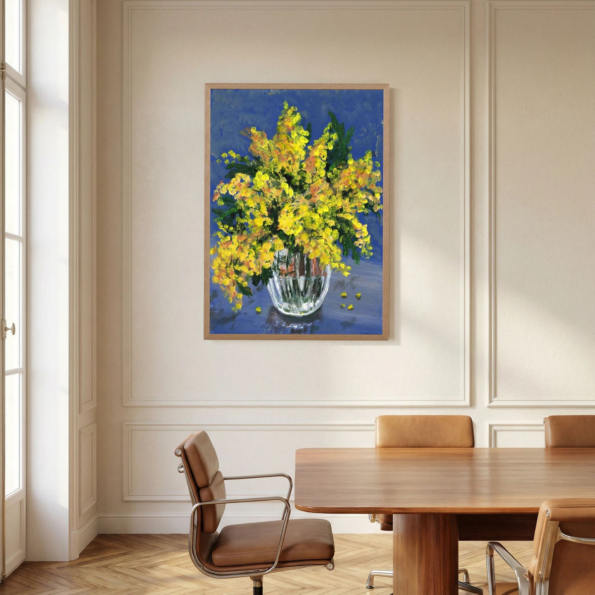 'Mimosa' Schilderij Bloemen - Ingelijste Fine Art Paper Print