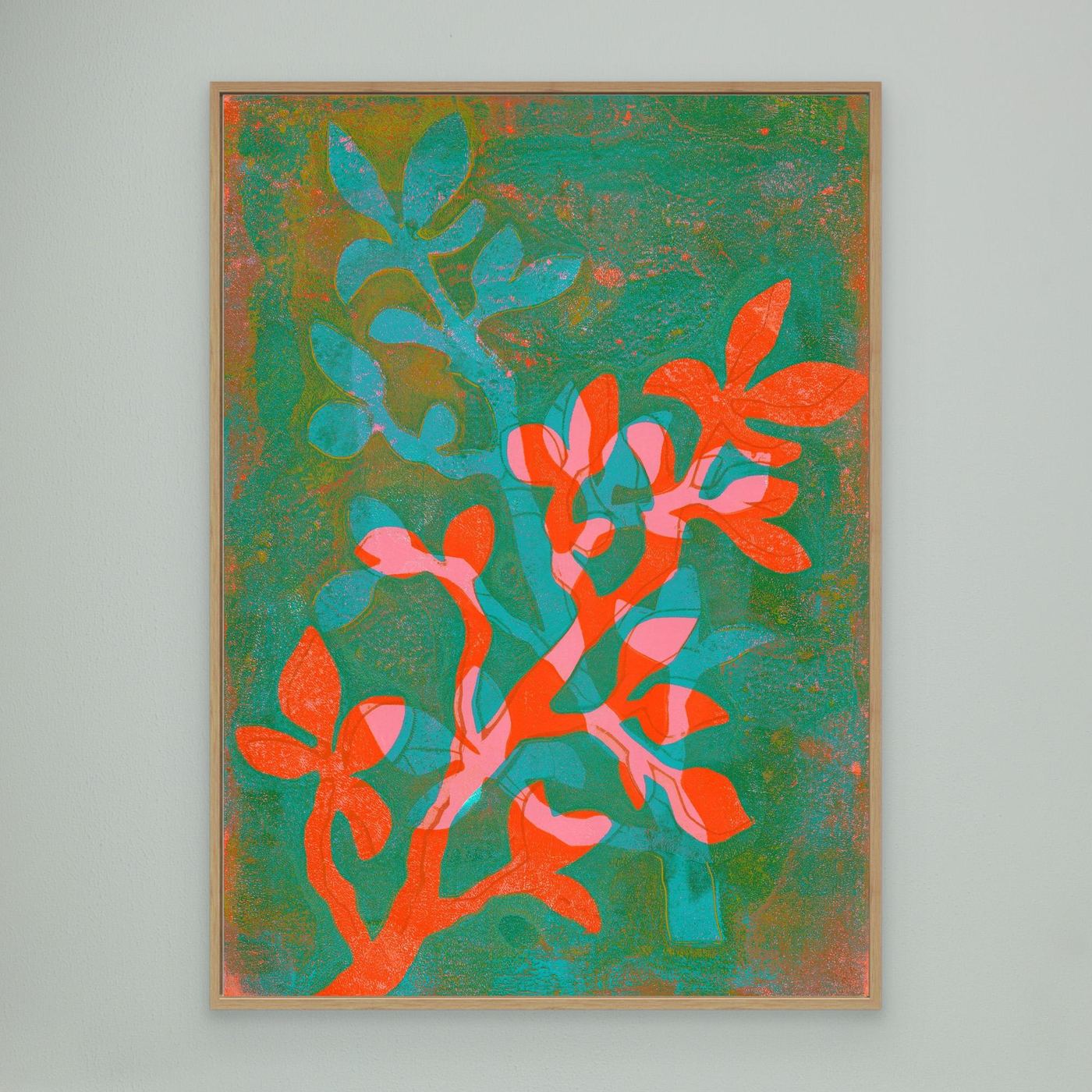 'Leaves' Gelli Art - Framed Canvas Art Print