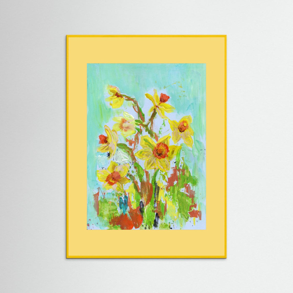‘Zonnige Narcissen’ Schilderij Bloemen - Ingelijste Fine Art Paper Print