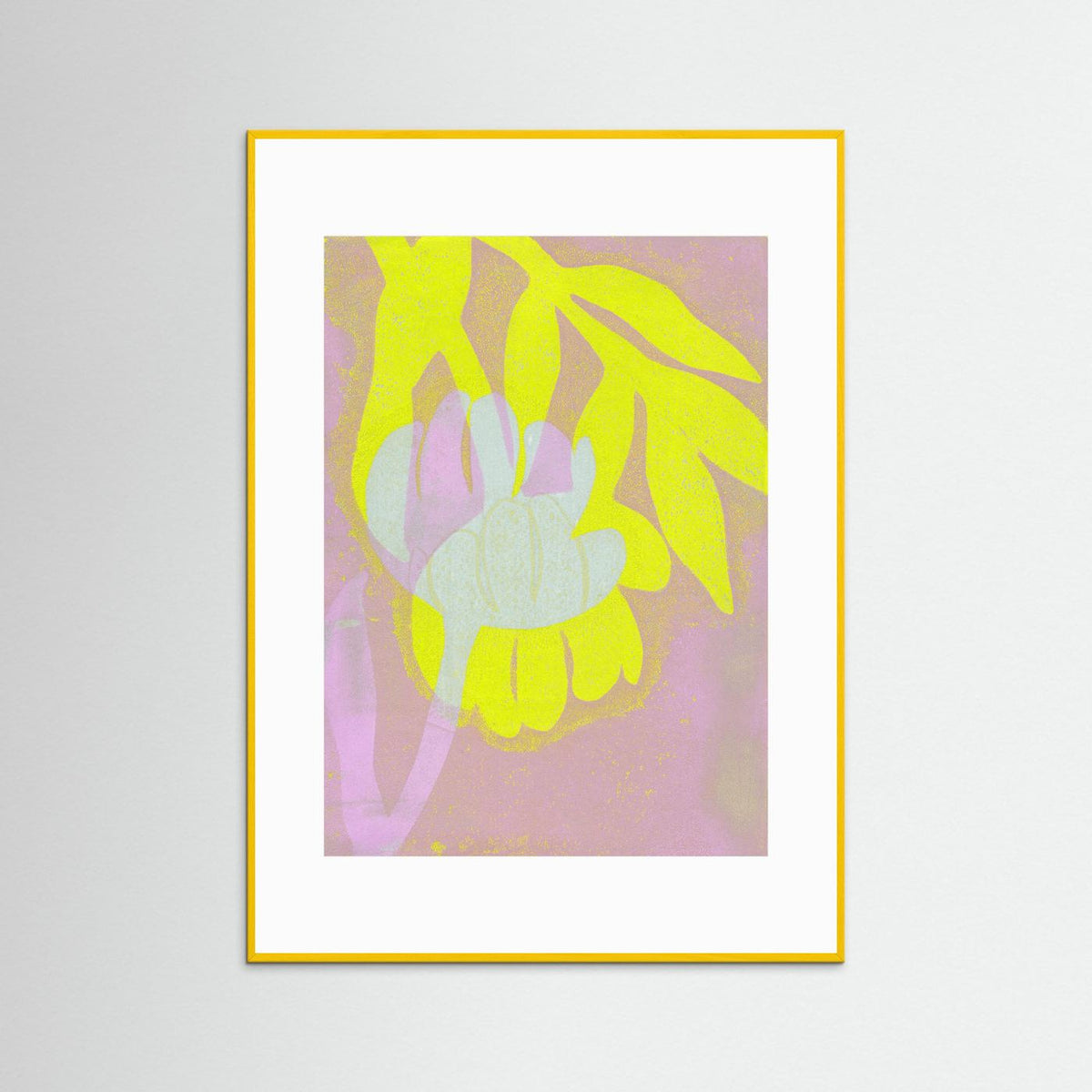 ‘Tulpen Geel-Roze’ Gelli Print Botanisch - Ingelijste Fine Art Paper Print