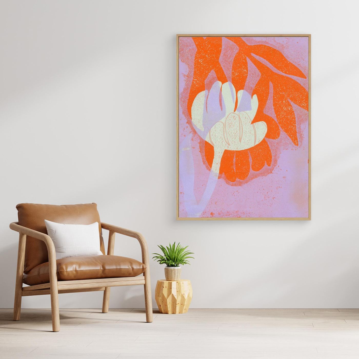 'Tulip Orange' Gelli Art  - Framed Canvas Art Print