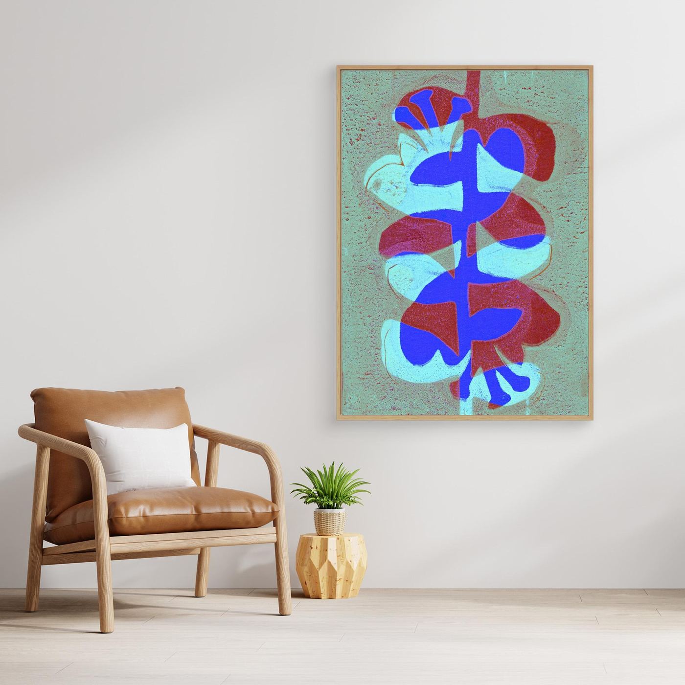 'Retro Flowers Burgundy' Gelli Art - Framed Canvas Art Print