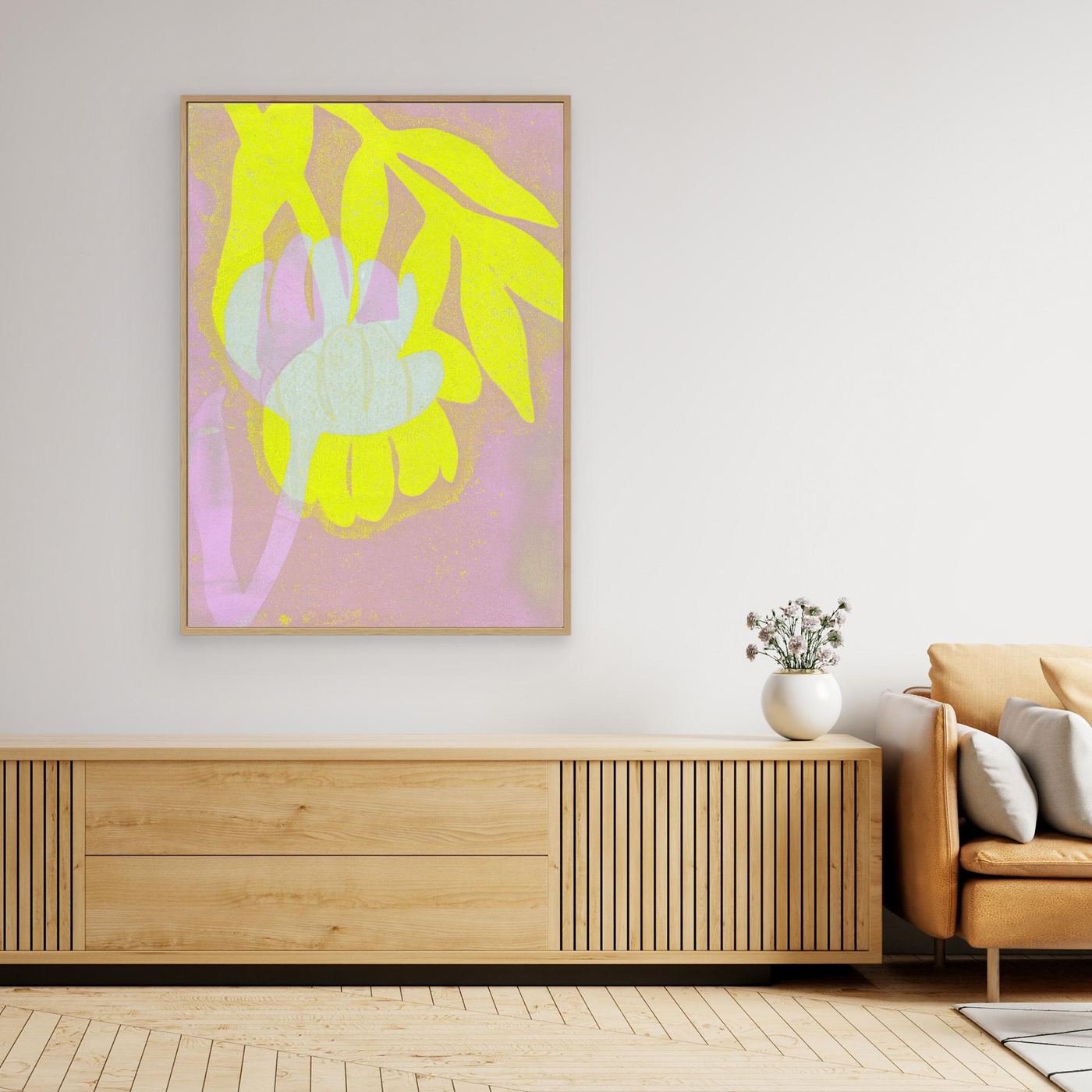 'Tulip Yellow' Gelli Art  - Framed Canvas Art Print
