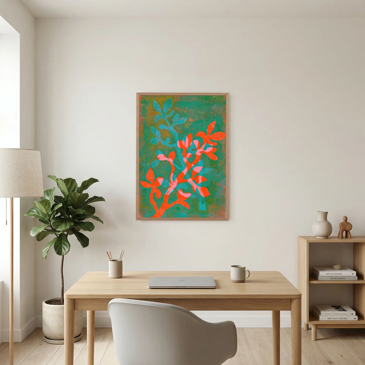 ‘Leaves’ Botanische Gelli Print - Ingelijste Fine Art Paper Print