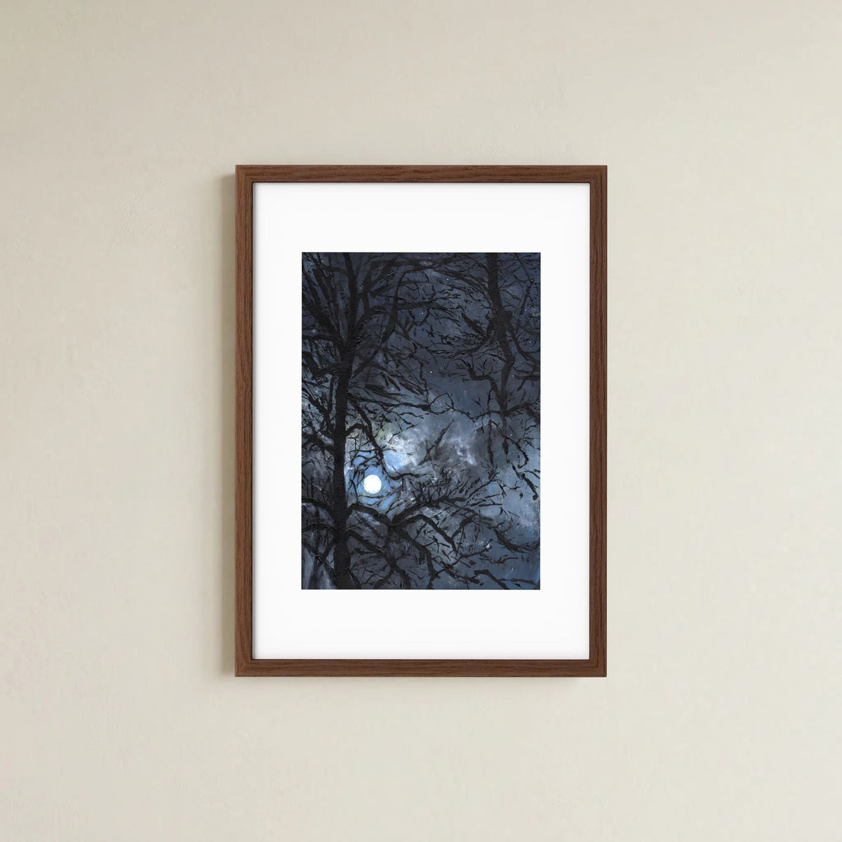 ‘Maanlicht door de bomen’ Schilderij Landschap - Ingekaderde Fine Art Paper Print