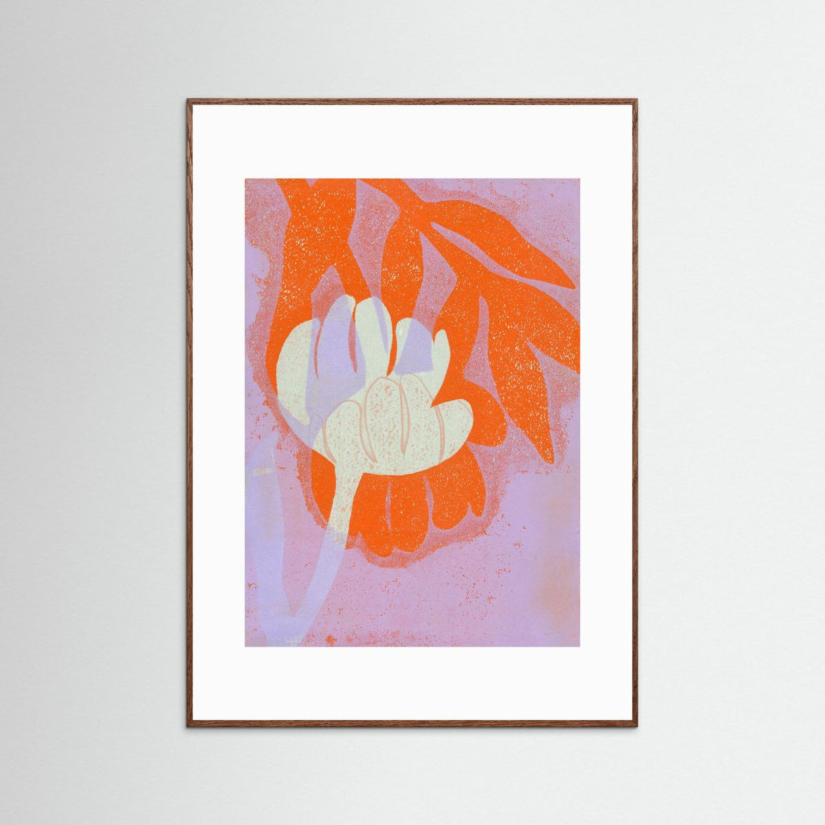 ‘Tulpen Oranje-Lila ’ Gelli Print Botanisch - Ingelijste Fine Art Paper Print