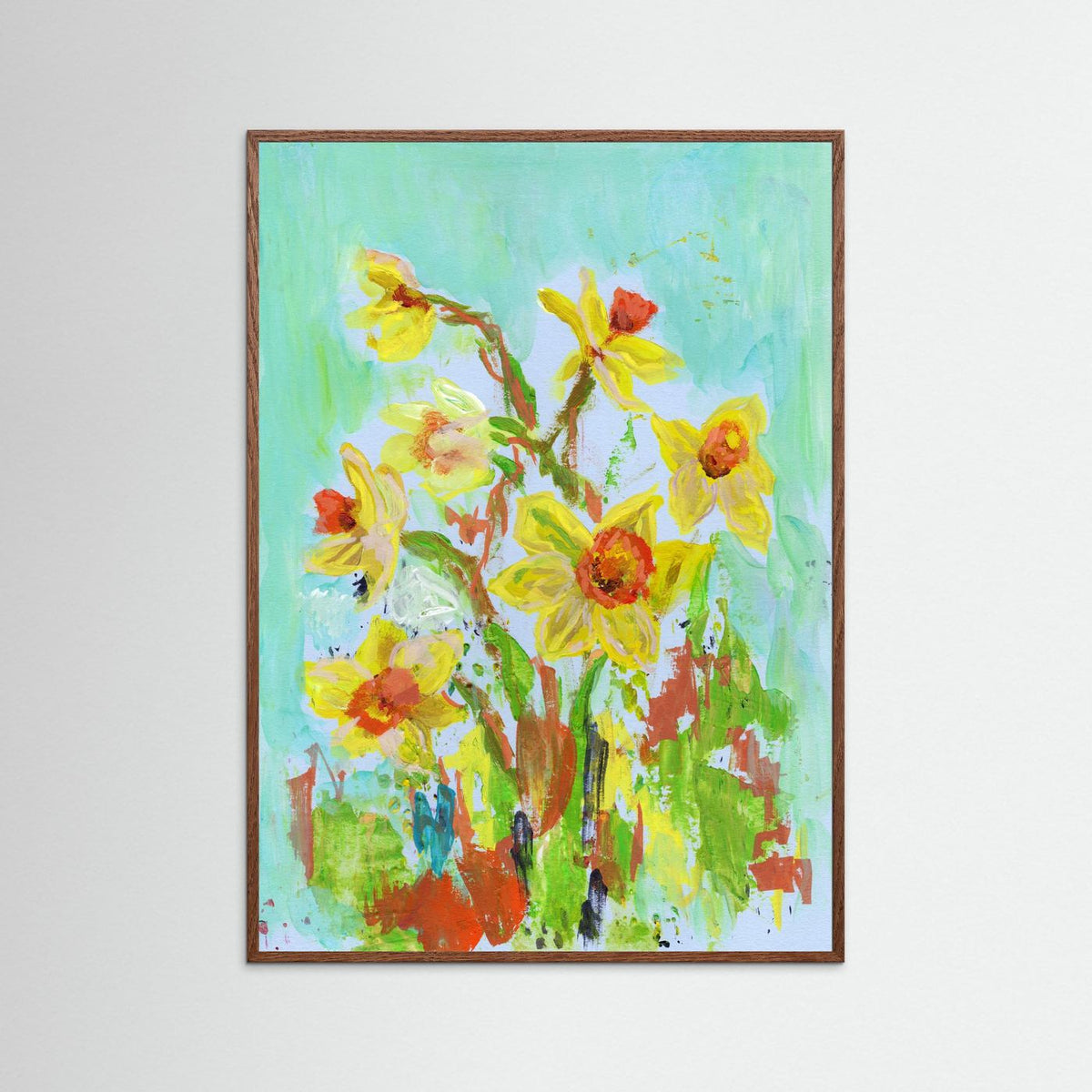 ‘Zonnige Narcissen’ Schilderij Bloemen - Ingelijste Fine Art Paper Print