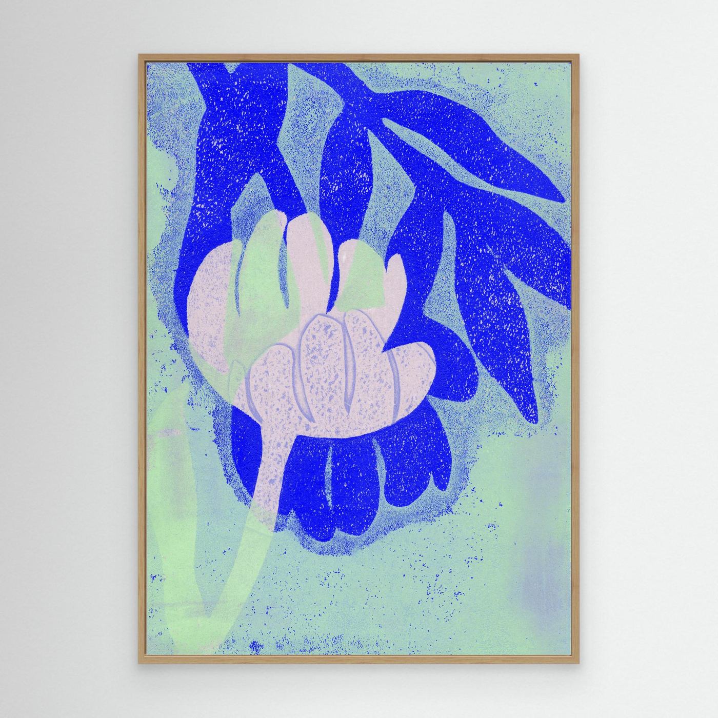 'Tulip Blue' Gelli Art  - Framed Canvas Art Print