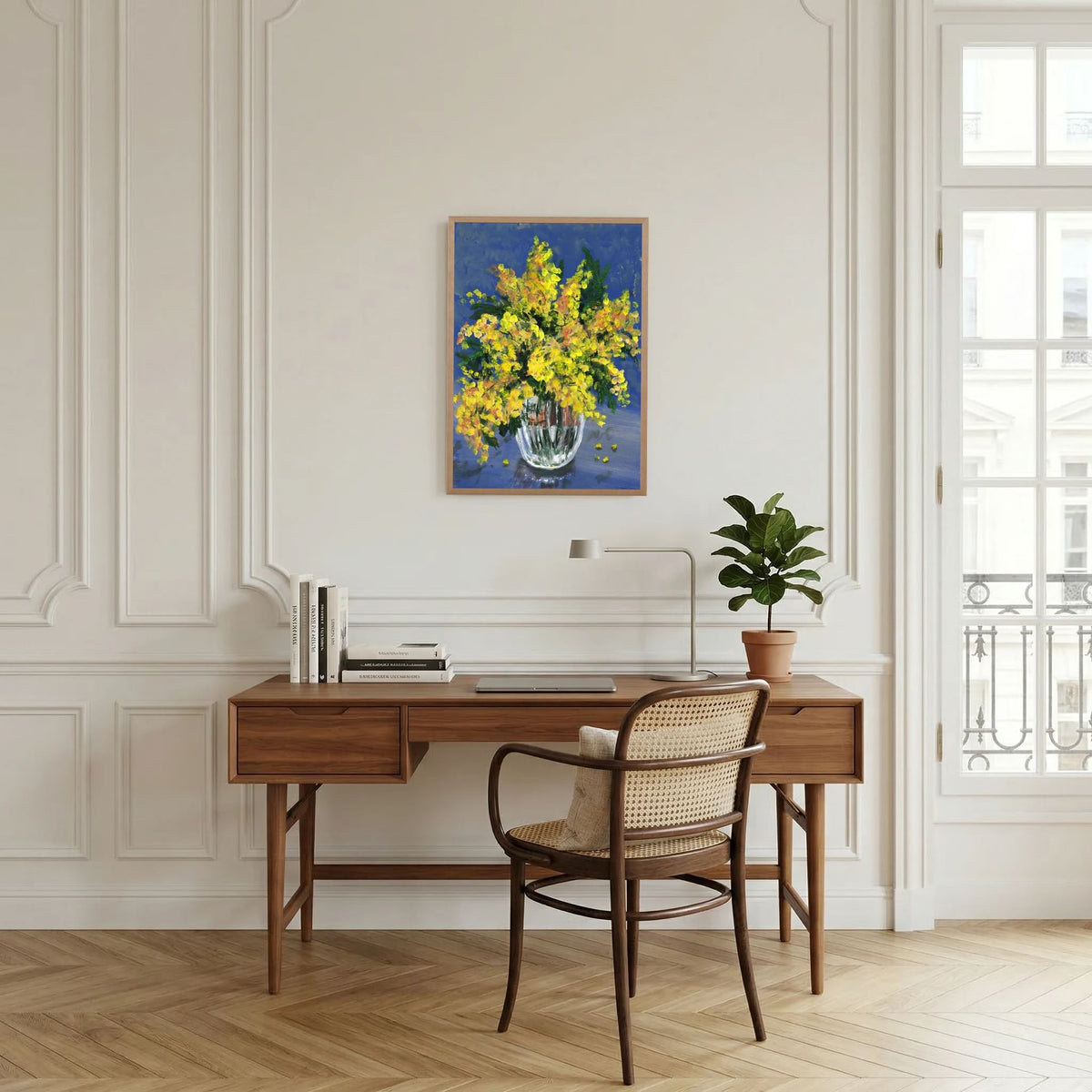 'Mimosa' Schilderij Bloemen - Ingelijste Fine Art Paper Print