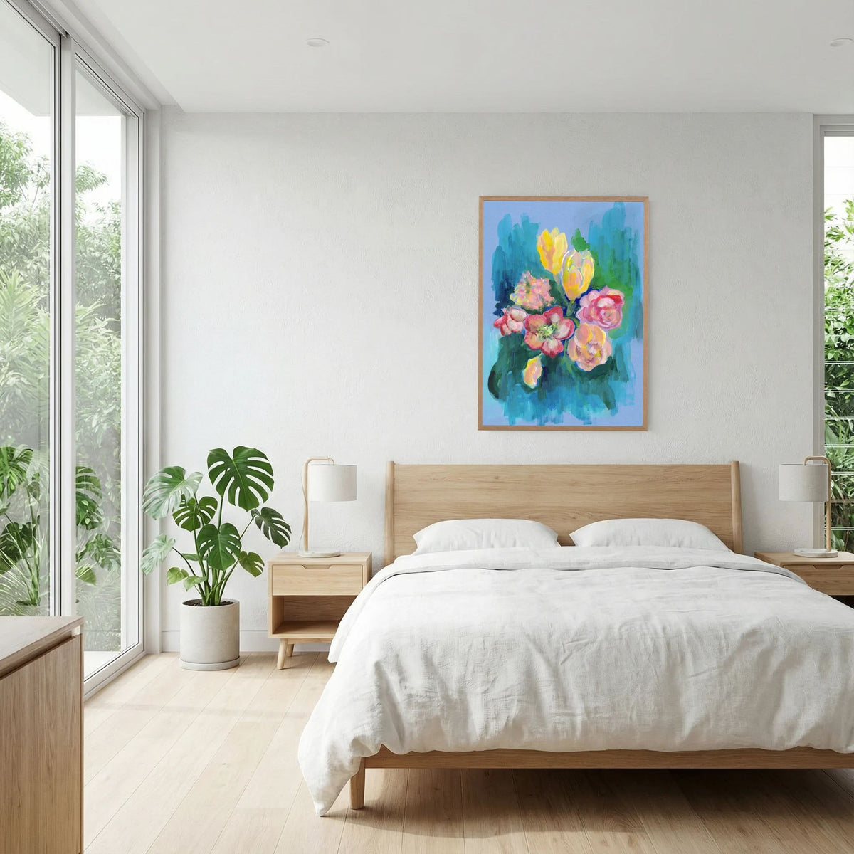 'Blooming Light' Schilderij Bloemen - Ingelijste Fine Art Paper Print