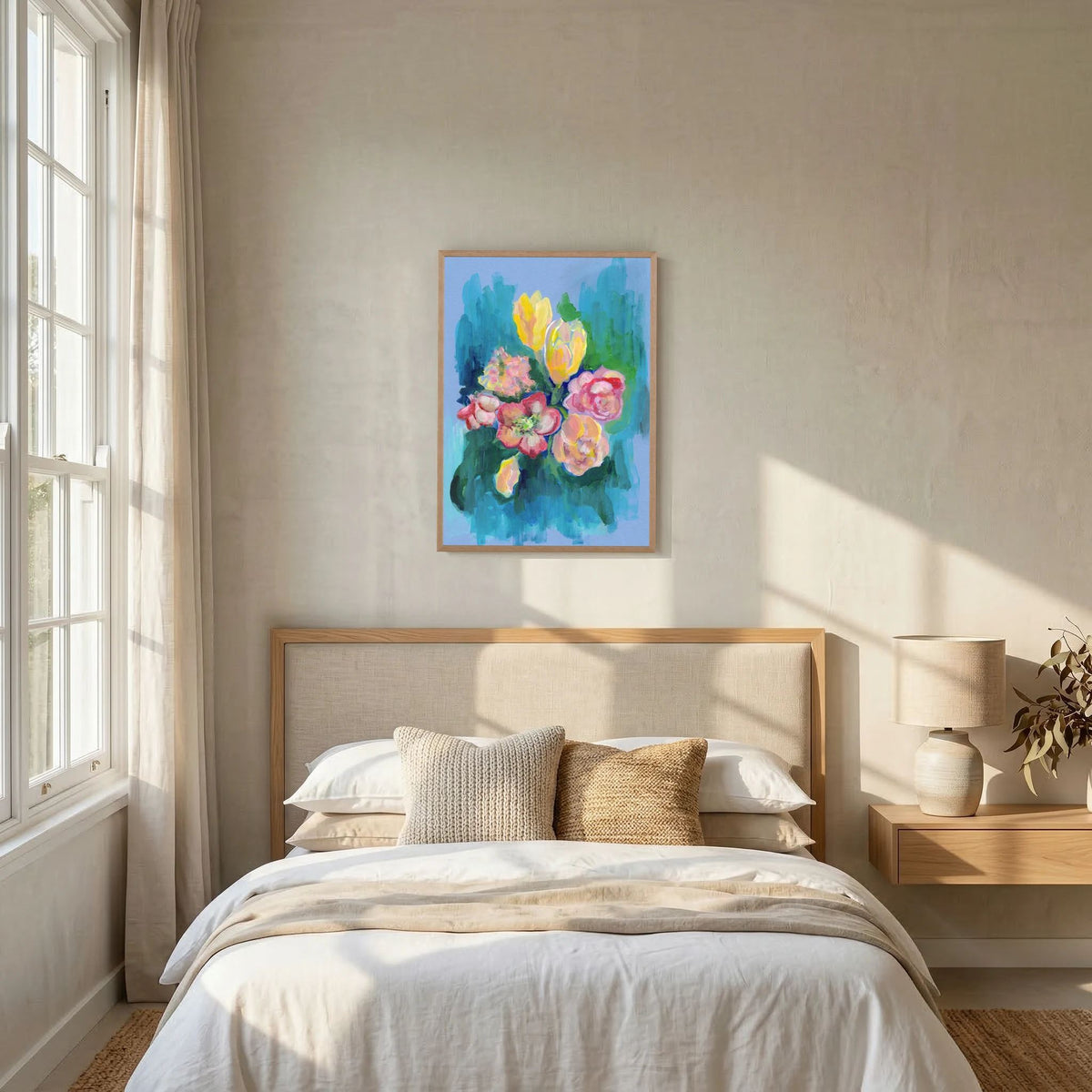 'Blooming Light' Schilderij Bloemen - Ingelijste Fine Art Paper Print