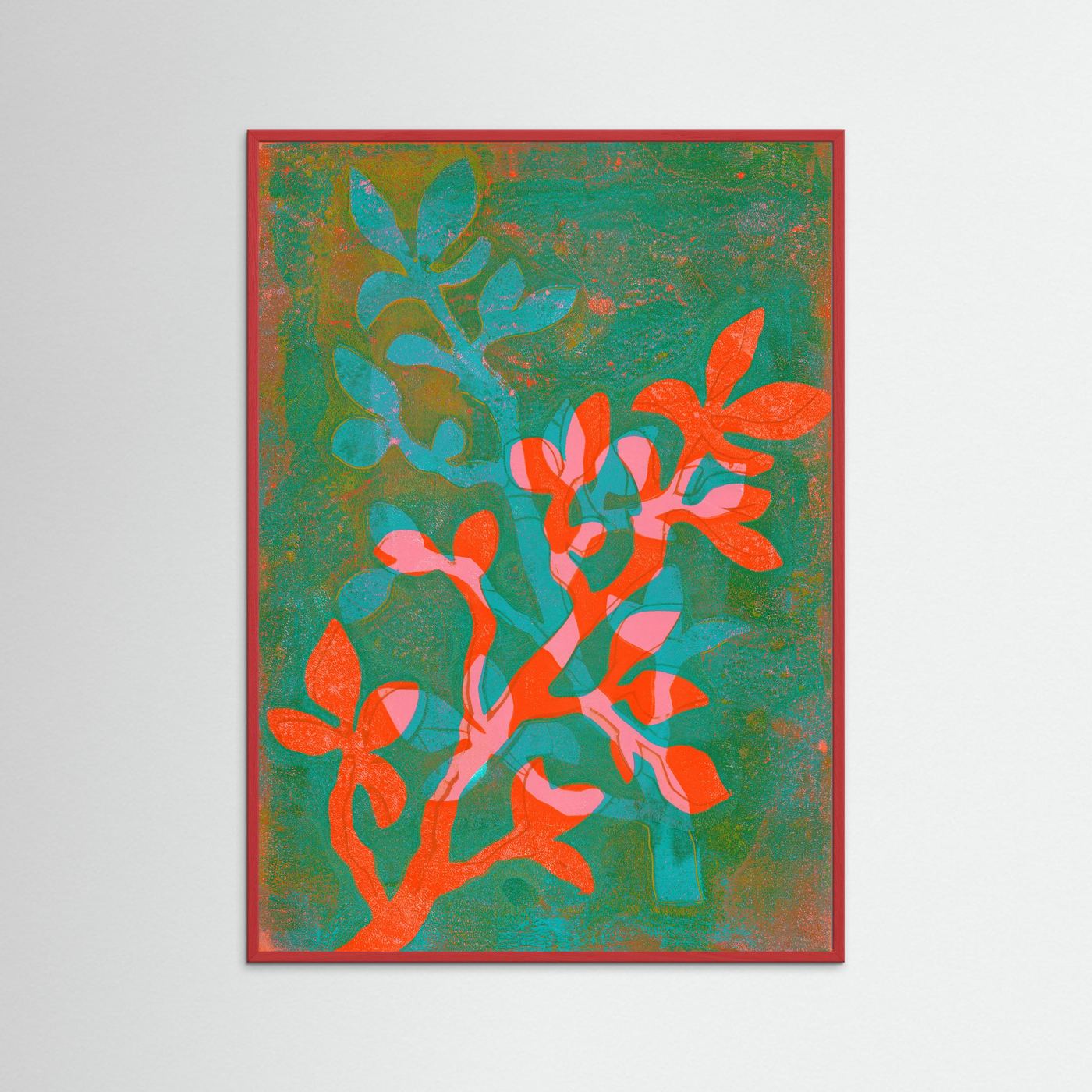 'Leaves' Gelli Art - Framed Fine Art Paper Print