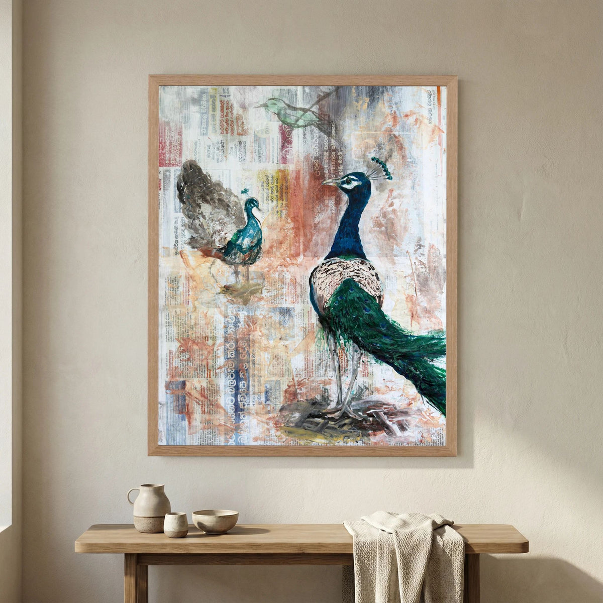 'Ayubowan Pauw' Schilderij Sri Lanka - Ingelijste Fine Art Paper Print