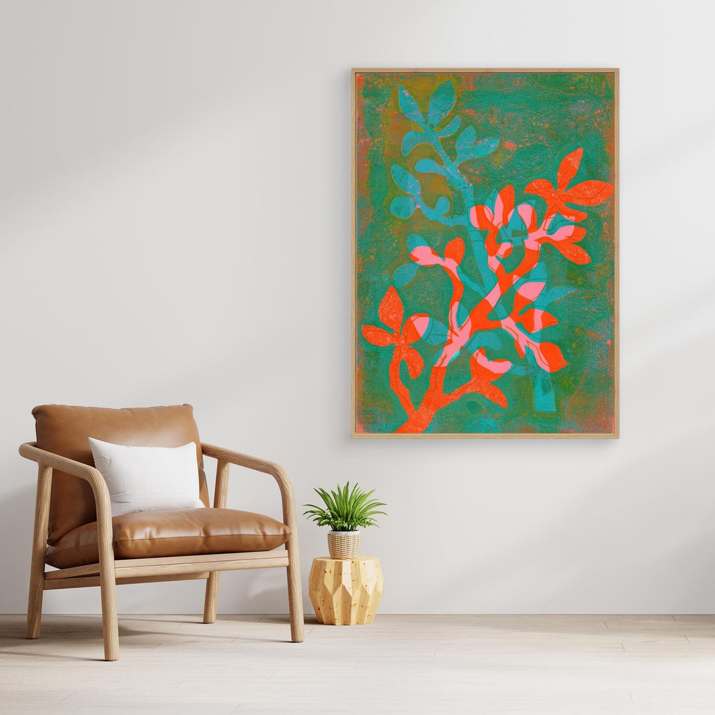 'Leaves' Gelli Art - Framed Canvas Art Print