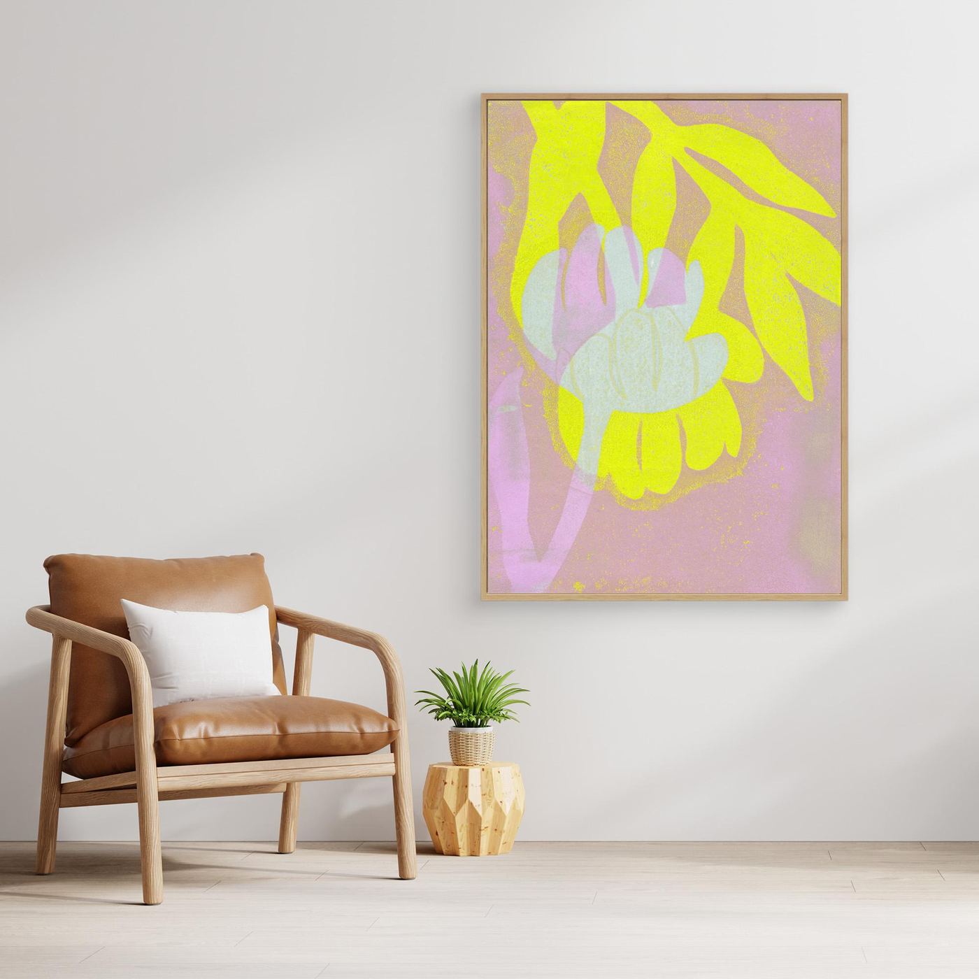 'Tulip Yellow' Gelli Art  - Framed Canvas Art Print