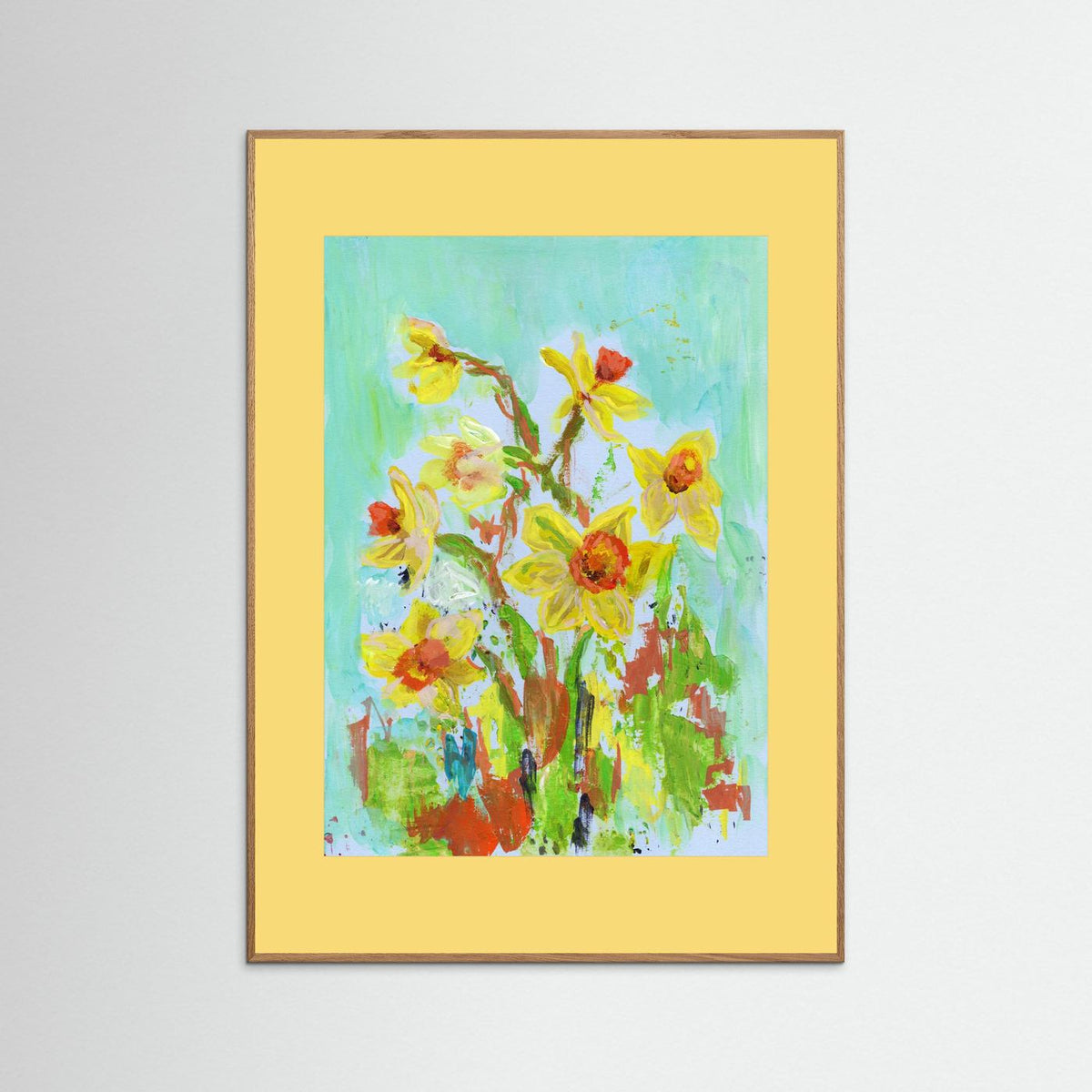 ‘Zonnige Narcissen’ Schilderij Bloemen - Ingelijste Fine Art Paper Print