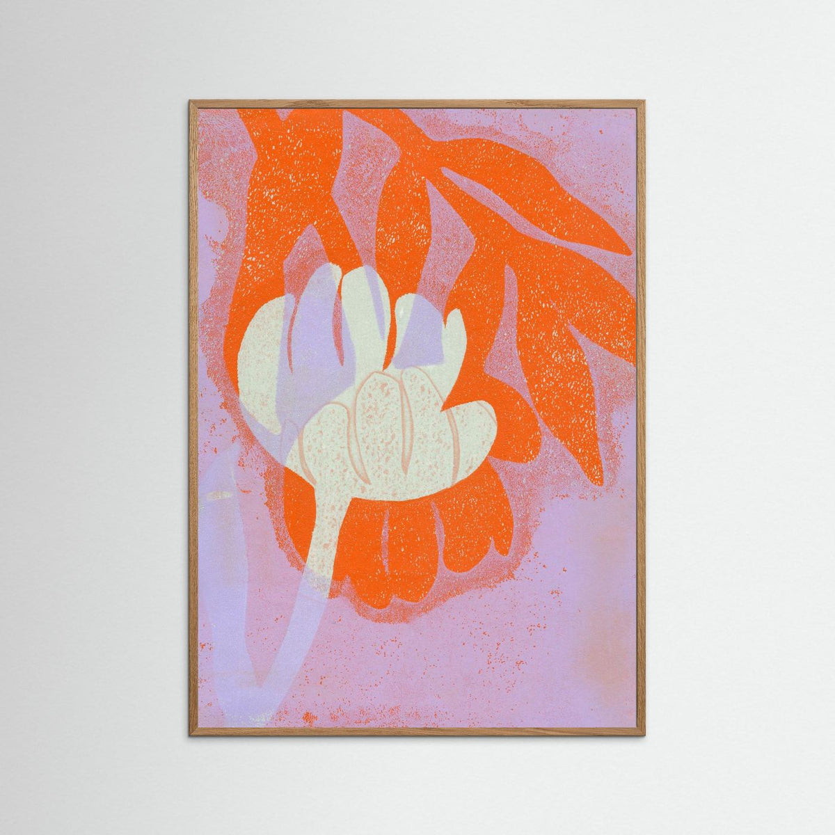 ‘Tulpen Oranje-Lila ’ Gelli Print Botanisch - Ingelijste Fine Art Paper Print