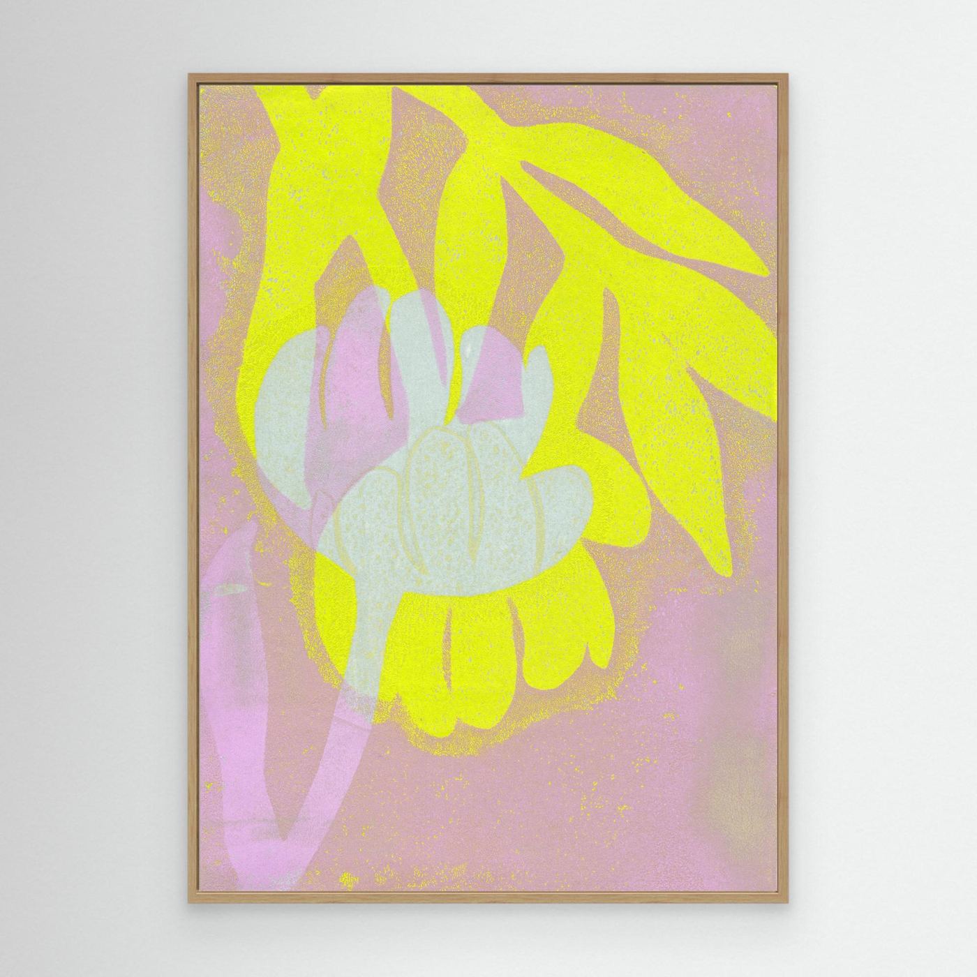 'Tulip Yellow' Gelli Art  - Framed Canvas Art Print