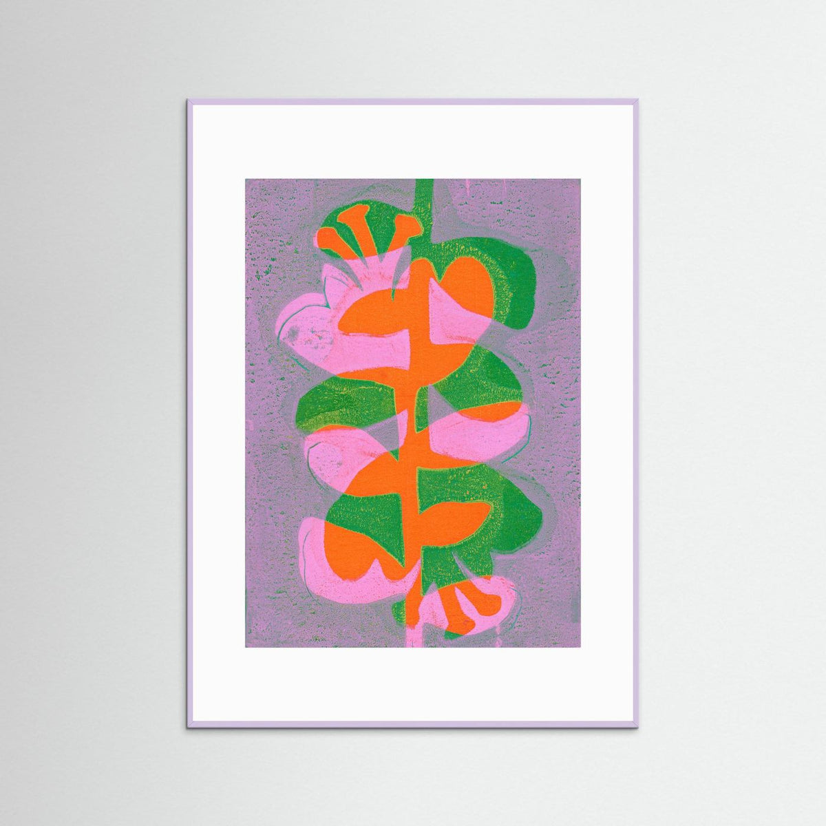 ‘Retro Bloemen Oranje’ Gelli Print Botanisch - Ingelijste Fine Art Paper Print