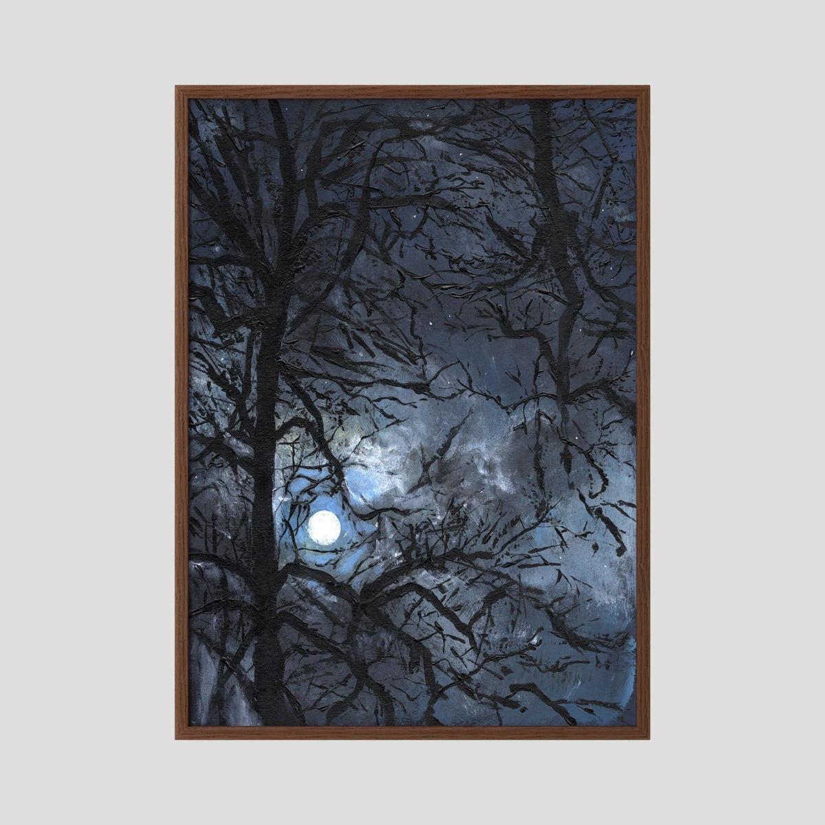 ‘Maanlicht door de bomen’ Schilderij Landschap - Ingekaderde Fine Art Paper Print