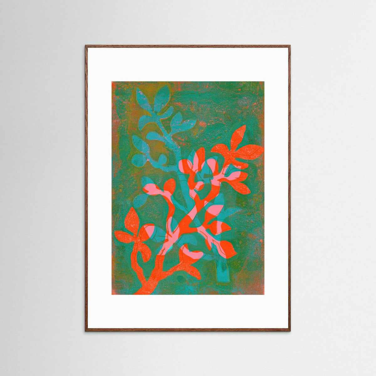‘Leaves’ Botanische Gelli Print - Ingelijste Fine Art Paper Print