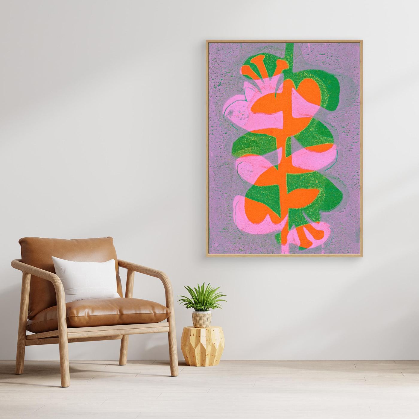 ‘Retro Flowers Orange’ Gelli Art - Canvas Art Print